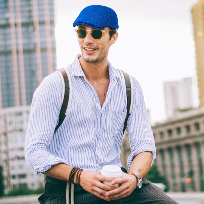 Xinveen Men's Mesh Cap Breathable Summer Newsboy Hat Adjustable Beret Ivy Cap Irish Cabbie Driving Hunting Hats - Image 2